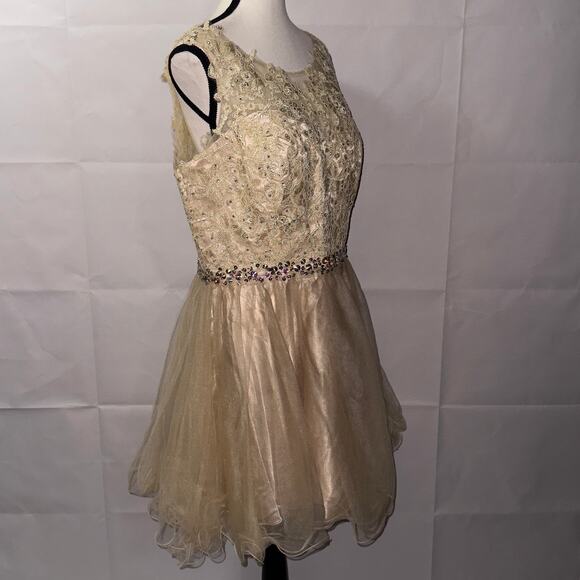 ELIZABETH by GLS Champagne Party Prom Sequin Beaded Dress women’s size XL - Picture 3 of 9